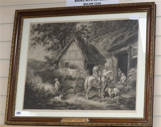 James Ward after George Morland (1763-1804), black and white engraving, Sunset: A View in Leicestershire